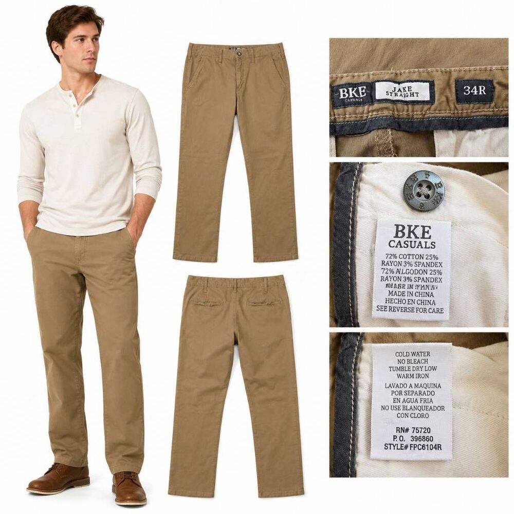 BKE Jake Straight Khaki Chino Pants Men's 34R Stretch